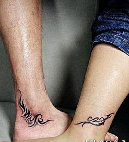 时尚达人情侣脚踝纹身图腾
