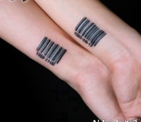 创意非凡手腕条形码情侣纹身图案