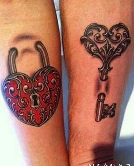 爱情羁绊钥匙锁爱侣纹身大全