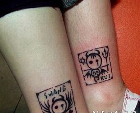 呆萌可爱情侣纹身图案