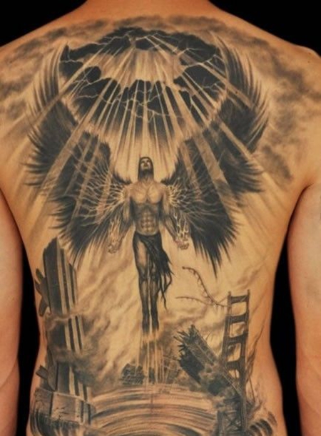 背部天使圣光纹身图案