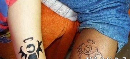 可爱恶魔情侣纹身图案