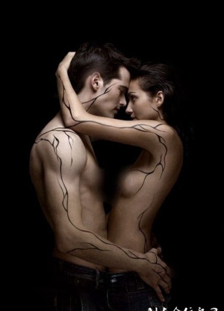 欧美另类连线情侣纹身