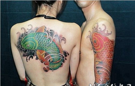 超酷情侣鲤鱼纹身图案图片
