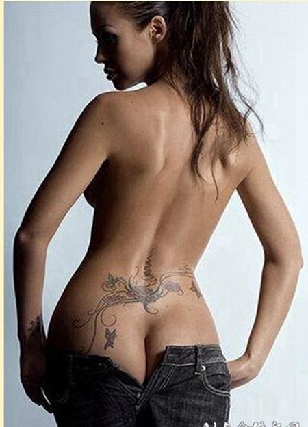 美女腰部经典个性藤蔓纹身图案