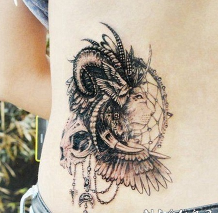 女性腰部唯美羚羊艺术纹身图案