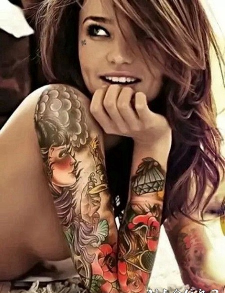 mm美眉们的漂亮花臂纹身图片