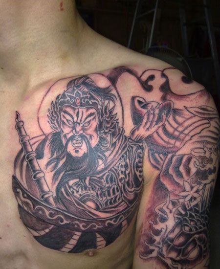 胸部武财神纹身图案