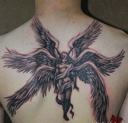 满背六翼天使纹身图案
