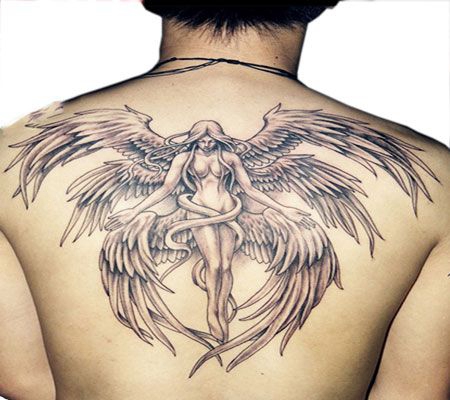 背部个性六翼天使纹身图片