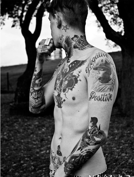 欧美帅哥花臂黑白纹身