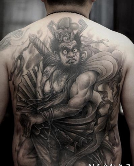 钟馗纹身满背黑色霸气图案