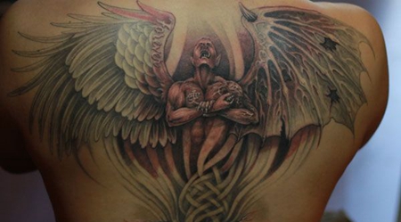 背部堕落天使恶魔纹身图片