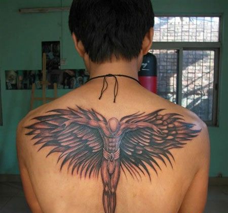 背部个性的堕落天使纹身图案