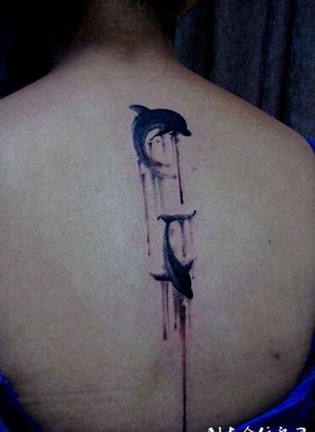 海豚系列黑白纹身