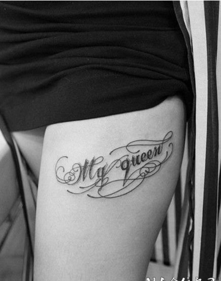 腿部创意黑白纹身图片