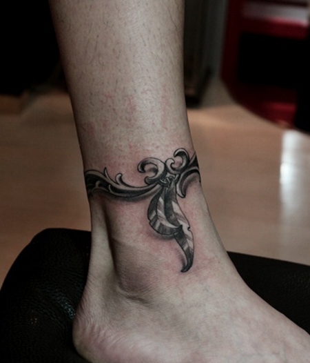 脚裸处潮流3d脚链纹身图案