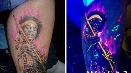 腿部个性人物隐形夜光纹身图片