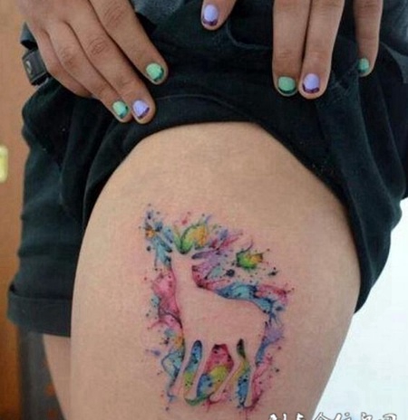 腿部唯美个性艺术羚羊纹身图案