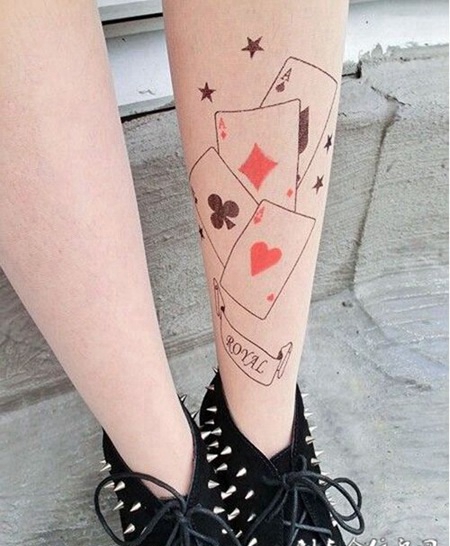 腿部炫酷彩色个性纹身