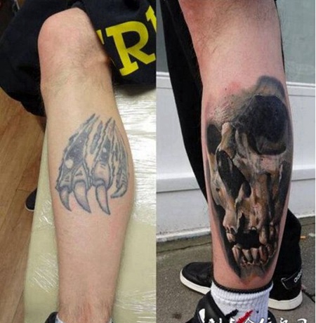 腿部恐怖骷髅头纹身