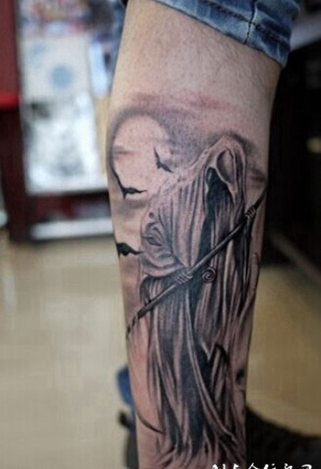 迷之死神腿部纹身图案