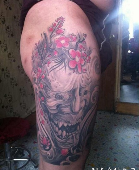 日本传说般若腿部纹身