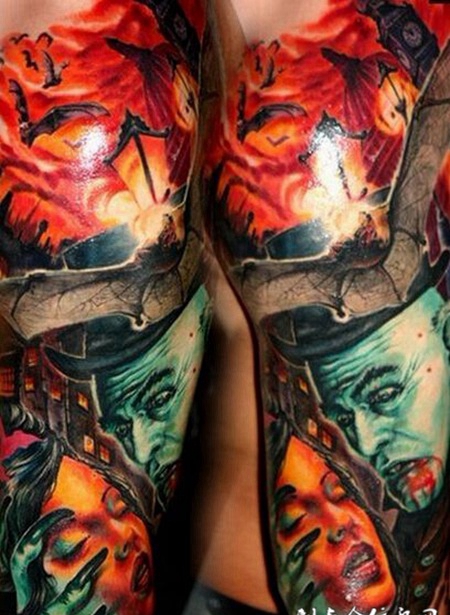 匈牙利纹身怪才csaba腿部作品