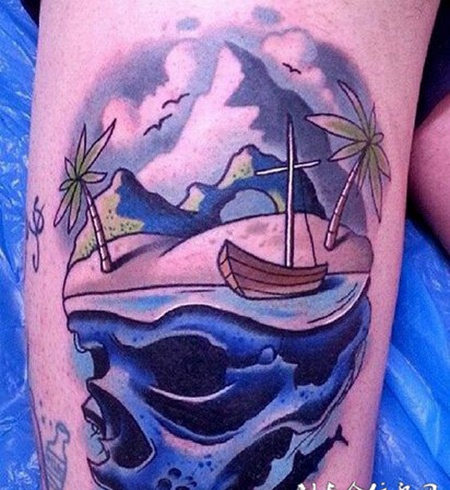 海贼王骷髅腿部纹身