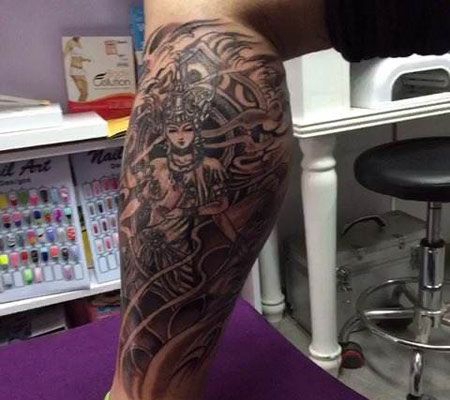 小腿个性度母纹身图案