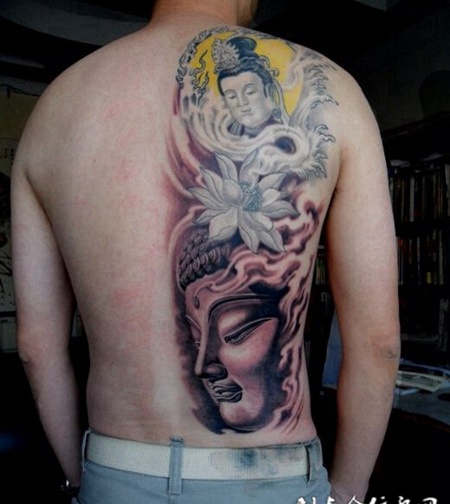 男生背部纹身如来观音经典图案欣赏