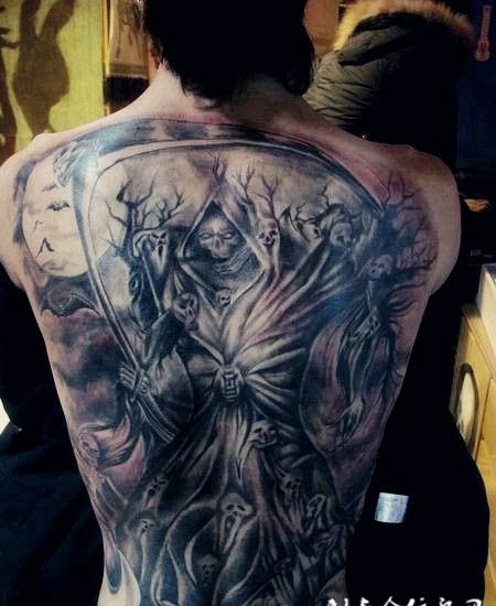 男性满背死神纹身图案
