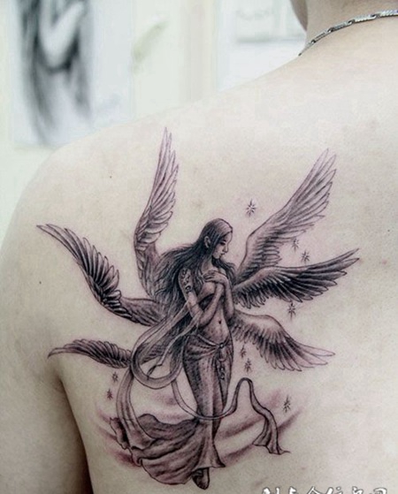 背部超经典六翼美女天使纹身图案