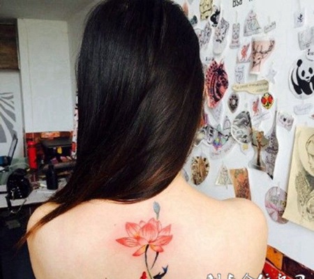 高雅艺术的莲花背部纹身