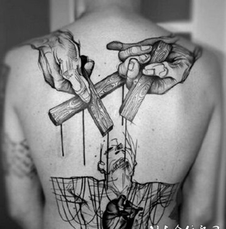 男性黑白满背纹身图案大全