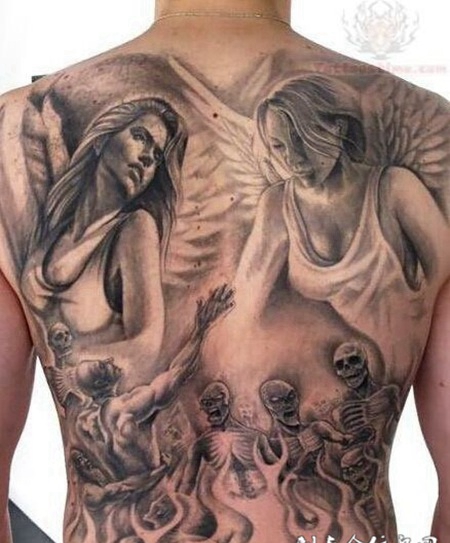堕落天使满背纹身图案