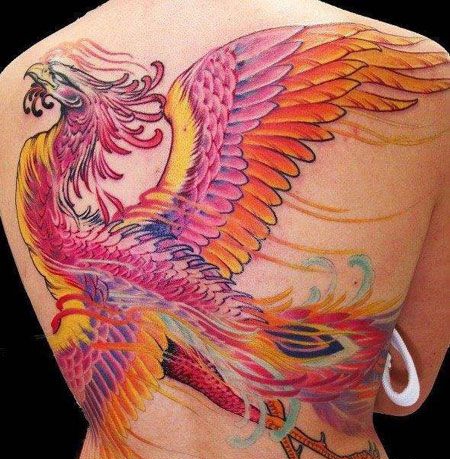 背部经典的朱雀纹身图片