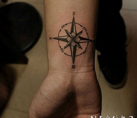 手腕简单指南针小纹身图片