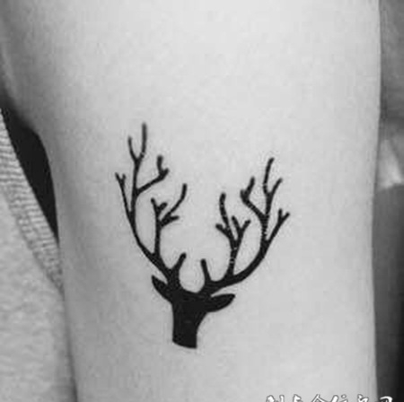 大臂简单鹿角小纹身图片