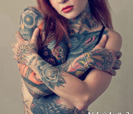 欧美黑社会全身花鸟骷髅纹身图片