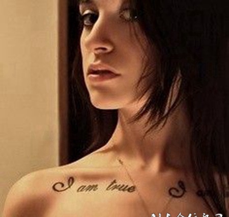 个性女孩颈部唯美英文纹身图案