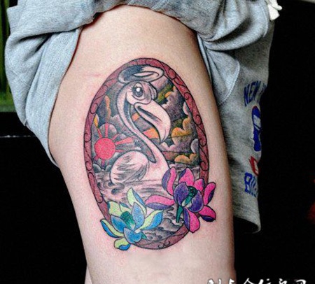 彩色荷花纹身图案精选图集