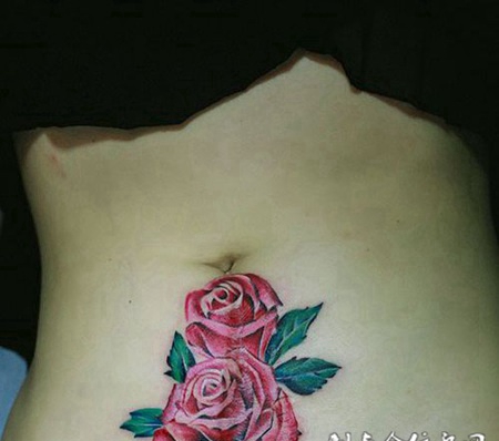 红色花纹身图片玫瑰素材