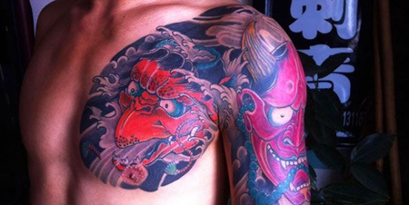 半甲雷神般若纹身图案