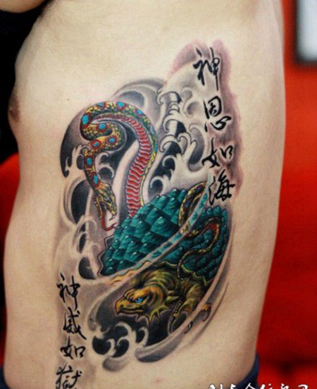 侧腰玄武神龟纹身图案
