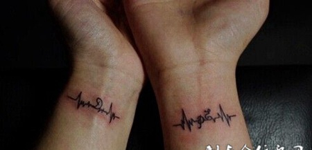 手腕简单个性的情侣心电图纹身图案