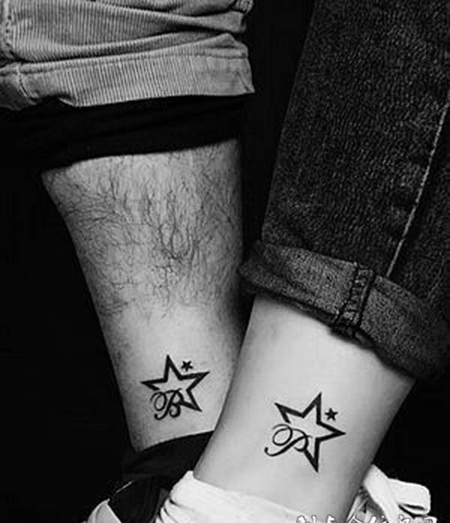 脚踝简约的情侣图腾纹身图案大全