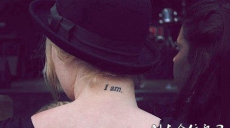 欧美个性女生颈部英文时尚纹身图案