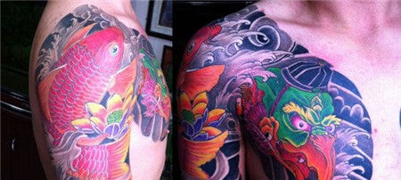 半甲鲤鱼雷神纹身图案