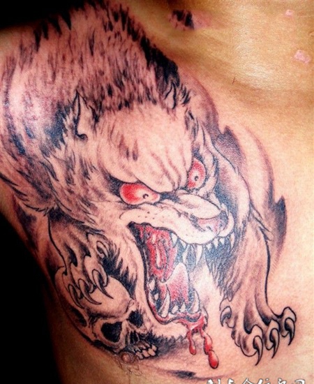 滴血狼头纹身勾线图片